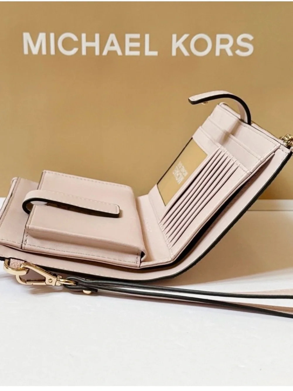 NWT Michael Kors Jet Set Double Zip Smartphone Blush Pink Logo Zip Wristlet